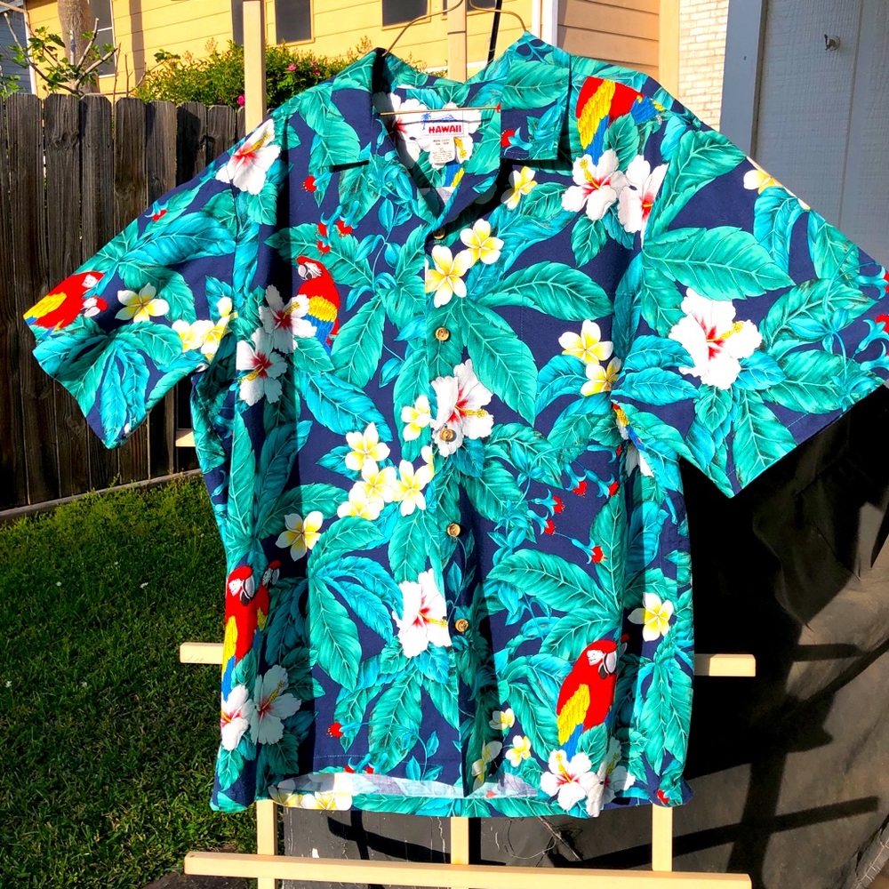 🌴 Hawaii Aloha Cotton Shirt Parrots XL